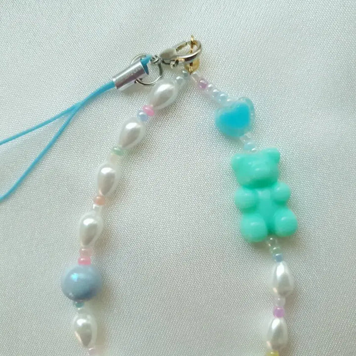 [BUNJANG] Handmade Blue Chocolate Pearl Keychain Phone Strap / 핸드메이드 블루 초콜릿 진주키링 폰스트랩