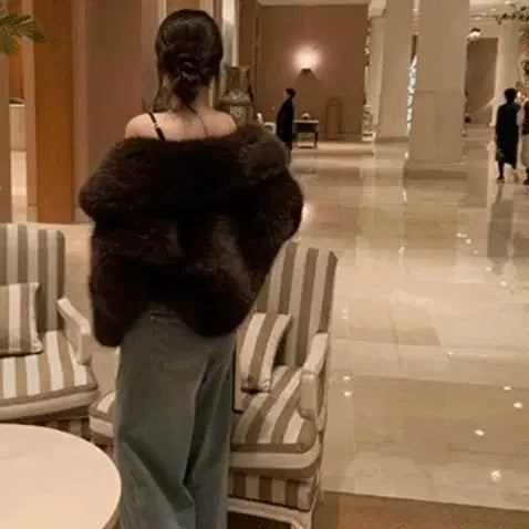 [BUNJANG] Brown Faux Fur Short Jacket / 브라운 퍼 숏 자켓(프리사이즈)