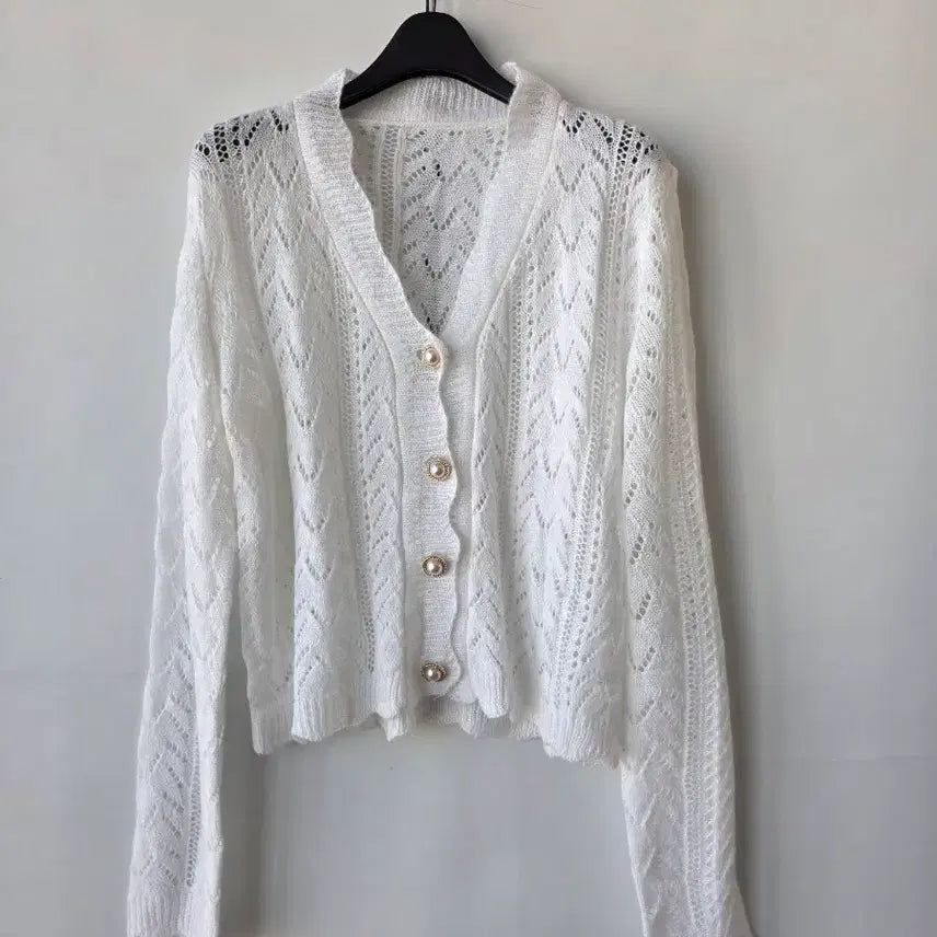 [BUNJANG] White Knit Cardigan / 55-66)화이트 뜨개니트 가디건/새제품