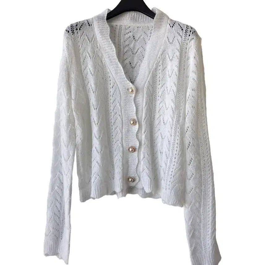 [BUNJANG] White Knit Cardigan / 55-66)화이트 뜨개니트 가디건/새제품
