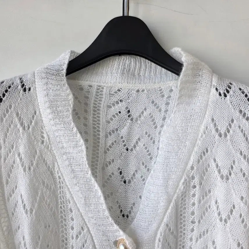 [BUNJANG] White Knit Cardigan / 55-66)화이트 뜨개니트 가디건/새제품