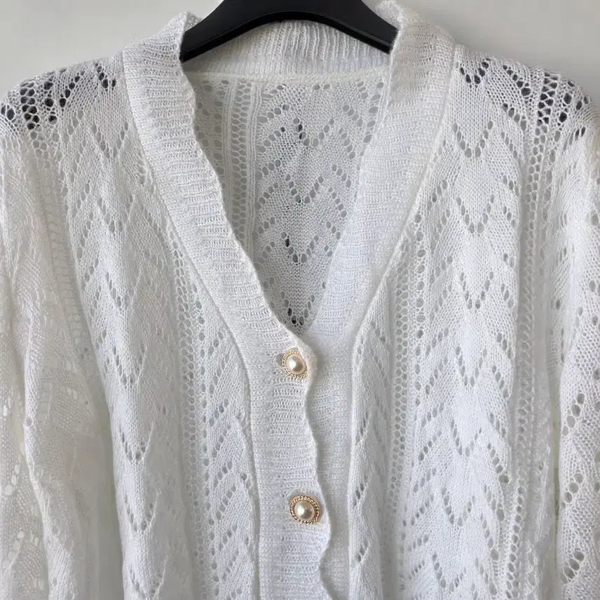 [BUNJANG] White Knit Cardigan / 55-66)화이트 뜨개니트 가디건/새제품