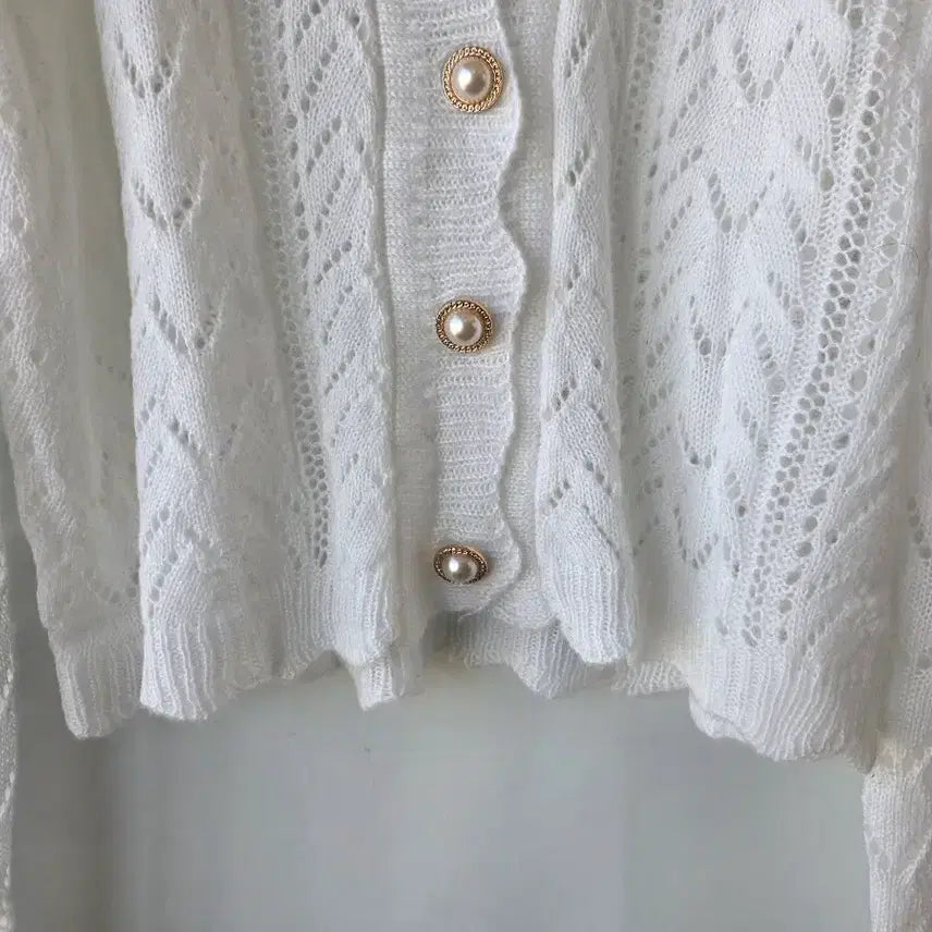 [BUNJANG] White Knit Cardigan / 55-66)화이트 뜨개니트 가디건/새제품