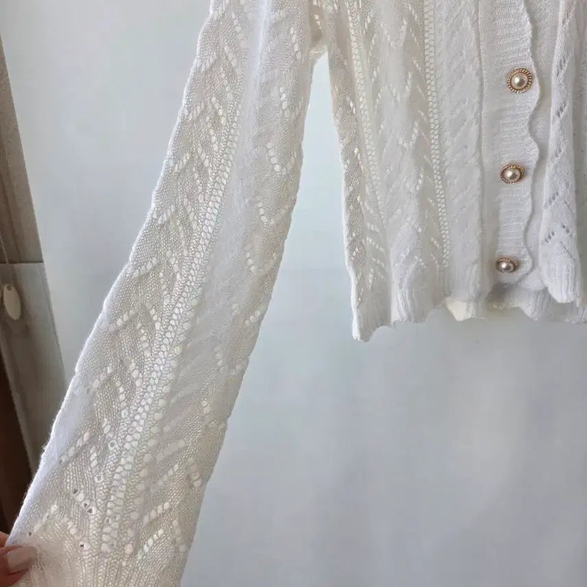 [BUNJANG] White Knit Cardigan / 55-66)화이트 뜨개니트 가디건/새제품