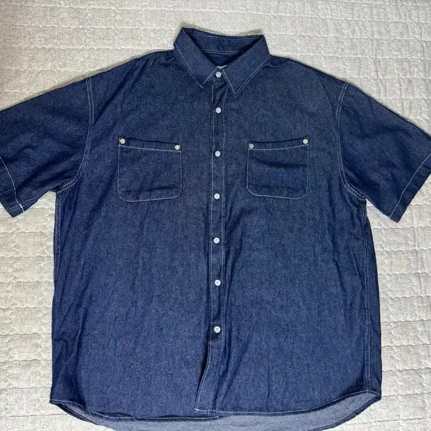 [BUNJANG] Signature Denim Half Shirt Indigo / 시그니처 데님 하프 셔츠 인디고