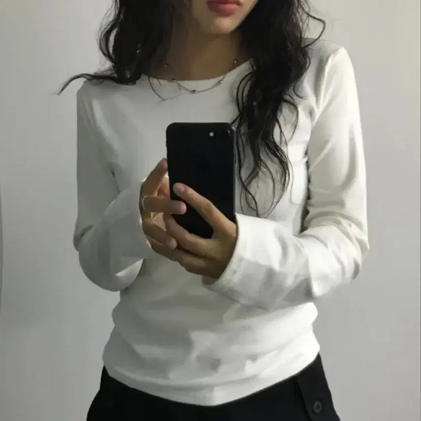 [BUNJANG] Soft Round Brushed Long Sleeve Inner T-shirt - Ivory / 소프트 라운드 기모 긴팔 라운드 이너티셔츠 아이보리