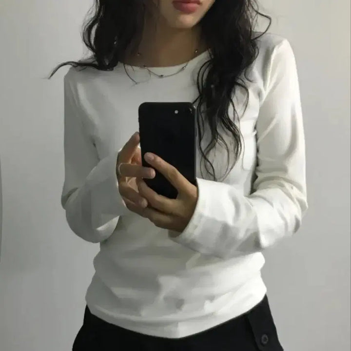 [BUNJANG] Soft Round Brushed Long Sleeve Inner T-shirt - Ivory / 소프트 라운드 기모 긴팔 라운드 이너티셔츠 아이보리
