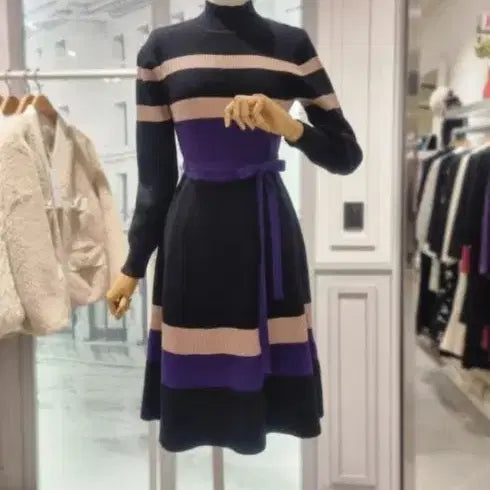 [BUNJANG] Satin Stripe Dress (Size 55) / 사틴 스트라이프 원피스(55)