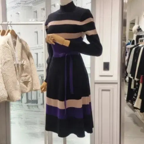 [BUNJANG] Satin Stripe Dress (Size 55) / 사틴 스트라이프 원피스(55)