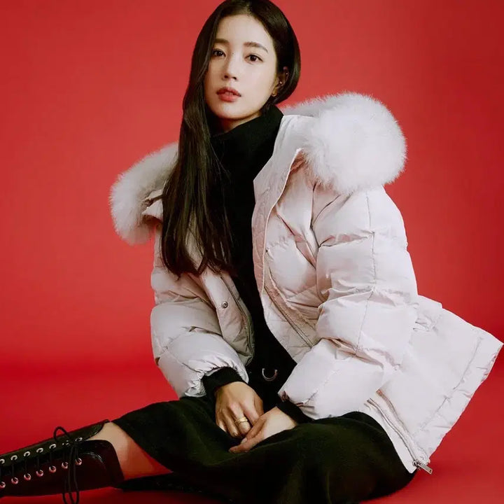 [BUNJANG] On&On Fox Fur Goose Down Padded Jacket Beige (Size 55) / 온앤온 폭스퍼 구스다운 패딩 베이지 55