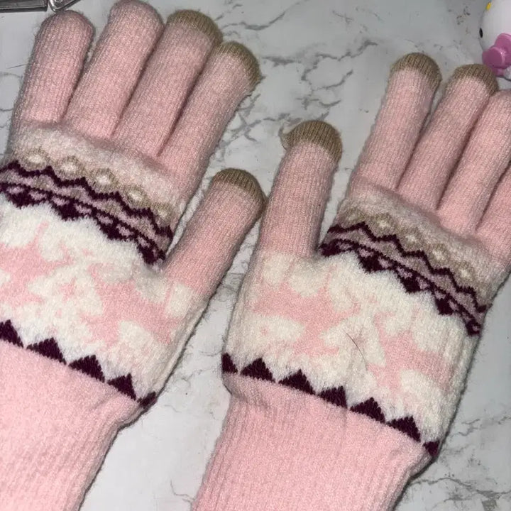 [BUNJANG] Winter Vintage Pink Gloves / 겨울 빈티지 무드 핑크 장갑 털장갑 보온장갑