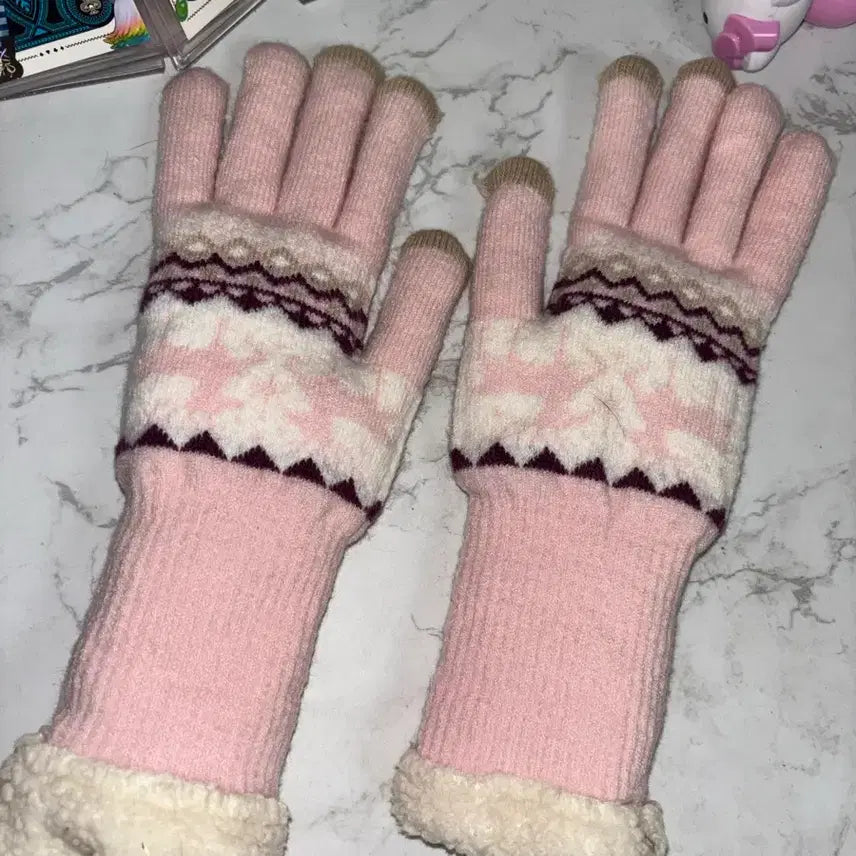[BUNJANG] Winter Vintage Pink Gloves / 겨울 빈티지 무드 핑크 장갑 털장갑 보온장갑