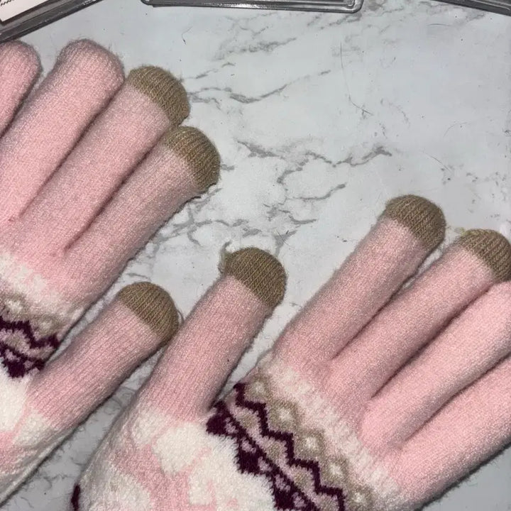 [BUNJANG] Winter Vintage Pink Gloves / 겨울 빈티지 무드 핑크 장갑 털장갑 보온장갑