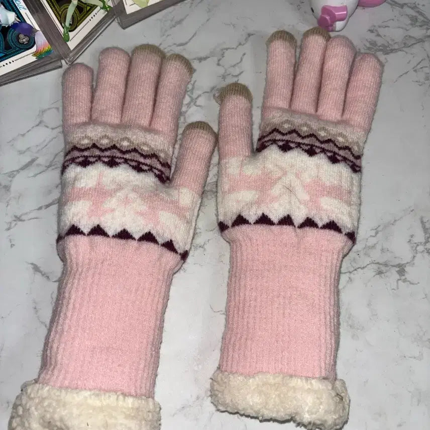 [BUNJANG] Winter Vintage Pink Gloves / 겨울 빈티지 무드 핑크 장갑 털장갑 보온장갑