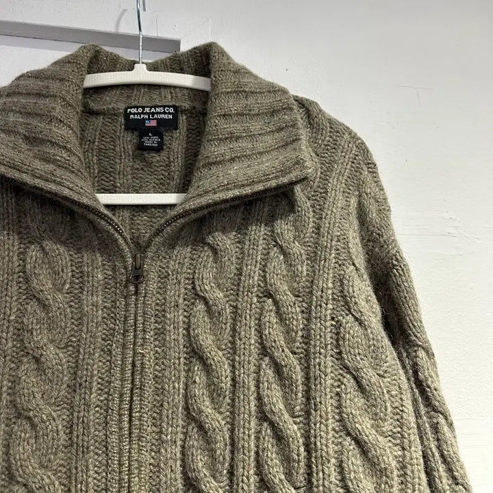 [BUNJANG] Polo Jeans Co. Wool-Alpaca Cable Knit Zip-up Jacket / 무료배송 폴로진스 울78 알파카22 케이블 니트집업 남성 L