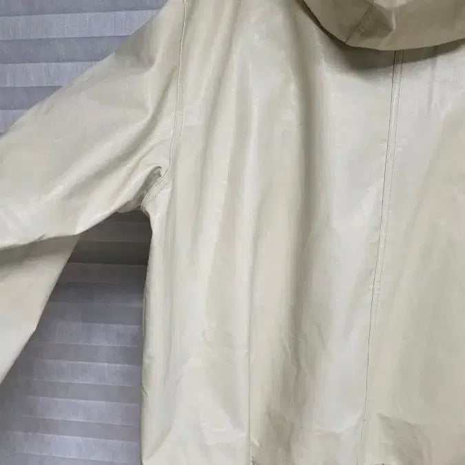 [BUNJANG] Unisex Ivory Leather Jacket / 남여공용아이보리 후드 가죽 자켓