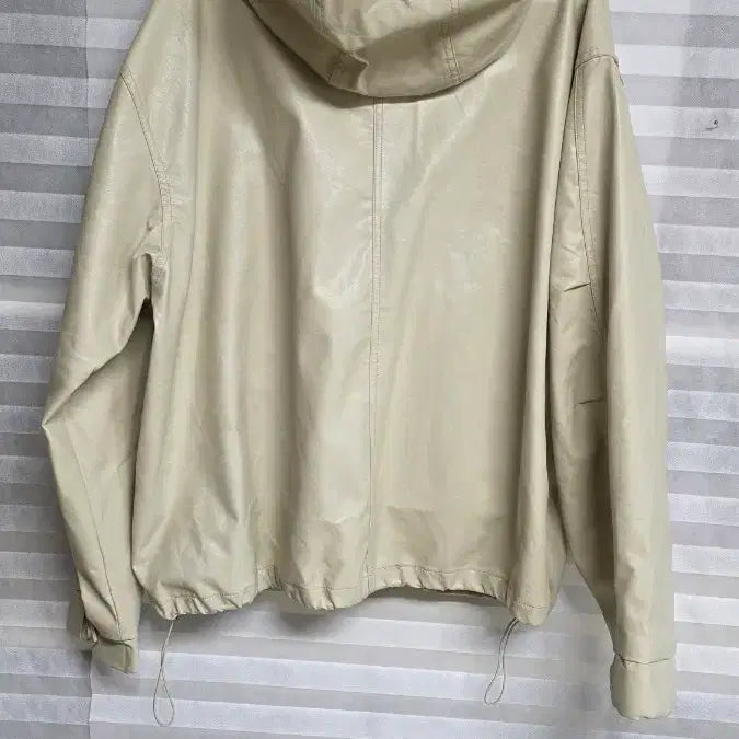 [BUNJANG] Unisex Ivory Leather Jacket / 남여공용아이보리 후드 가죽 자켓