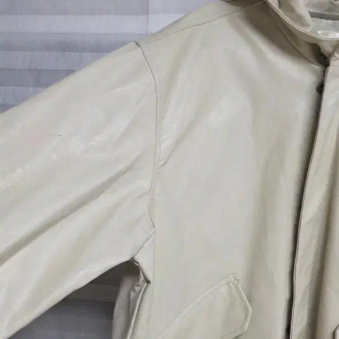 [BUNJANG] Unisex Ivory Leather Jacket / 남여공용아이보리 후드 가죽 자켓