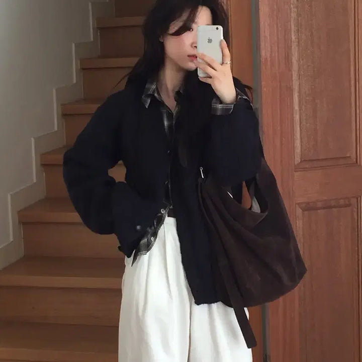 [BUNJANG] M&E Isop Suede Shoulder Bag / 므앤 이솝 스웨이드 숄더백 오버테이크 뉴하임백 브라운