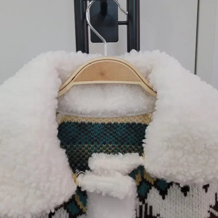 [BUNJANG] Fair Isle Pattern Fleece Collar Cardigan (Size 55-66) / 페어아일 패턴 뽀글이 카라 가디건 55~66반 프리사이즈 미착용