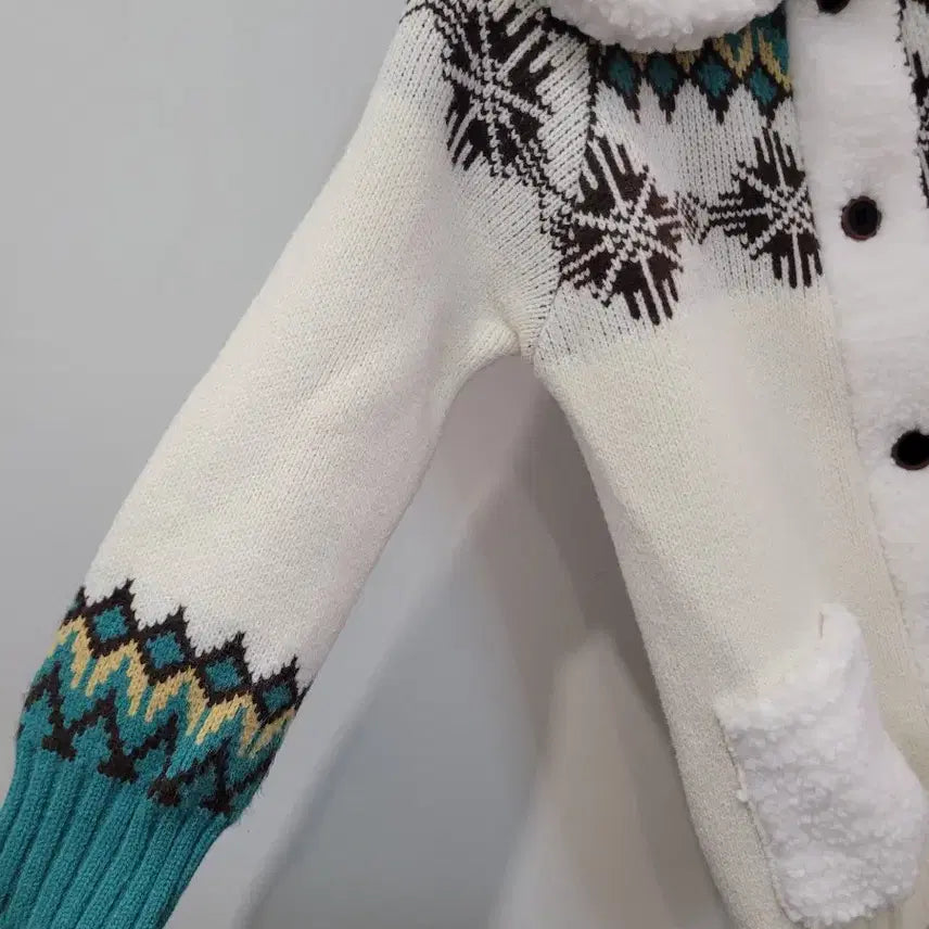 [BUNJANG] Fair Isle Pattern Fleece Collar Cardigan (Size 55-66) / 페어아일 패턴 뽀글이 카라 가디건 55~66반 프리사이즈 미착용