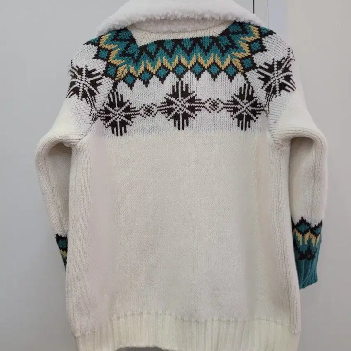 [BUNJANG] Fair Isle Pattern Fleece Collar Cardigan (Size 55-66) / 페어아일 패턴 뽀글이 카라 가디건 55~66반 프리사이즈 미착용