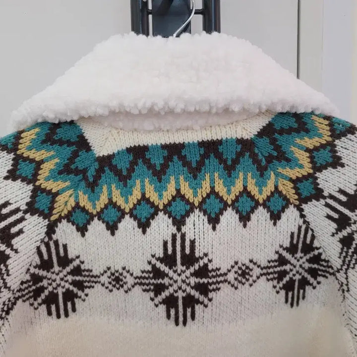 [BUNJANG] Fair Isle Pattern Fleece Collar Cardigan (Size 55-66) / 페어아일 패턴 뽀글이 카라 가디건 55~66반 프리사이즈 미착용