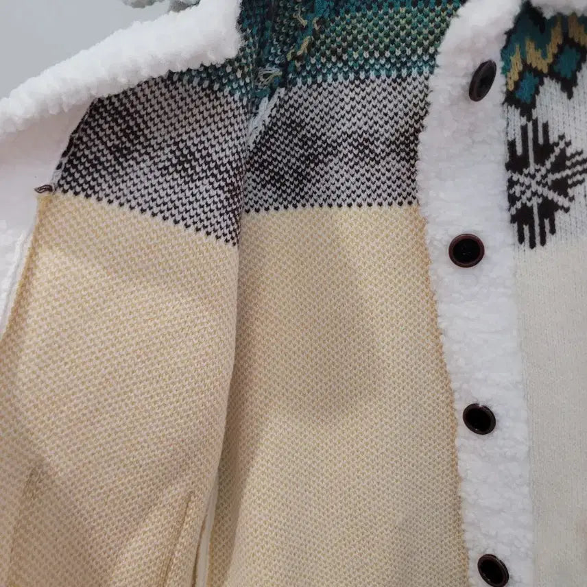 [BUNJANG] Fair Isle Pattern Fleece Collar Cardigan (Size 55-66) / 페어아일 패턴 뽀글이 카라 가디건 55~66반 프리사이즈 미착용
