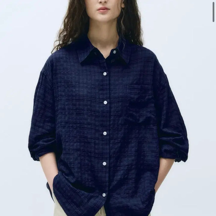 [BUNJANG] Marithe Francois Girbaud Oversized Check Shirt Navy / 마리떼프랑소와저버 쉬어 오버사이즈 체크셔츠 네이비