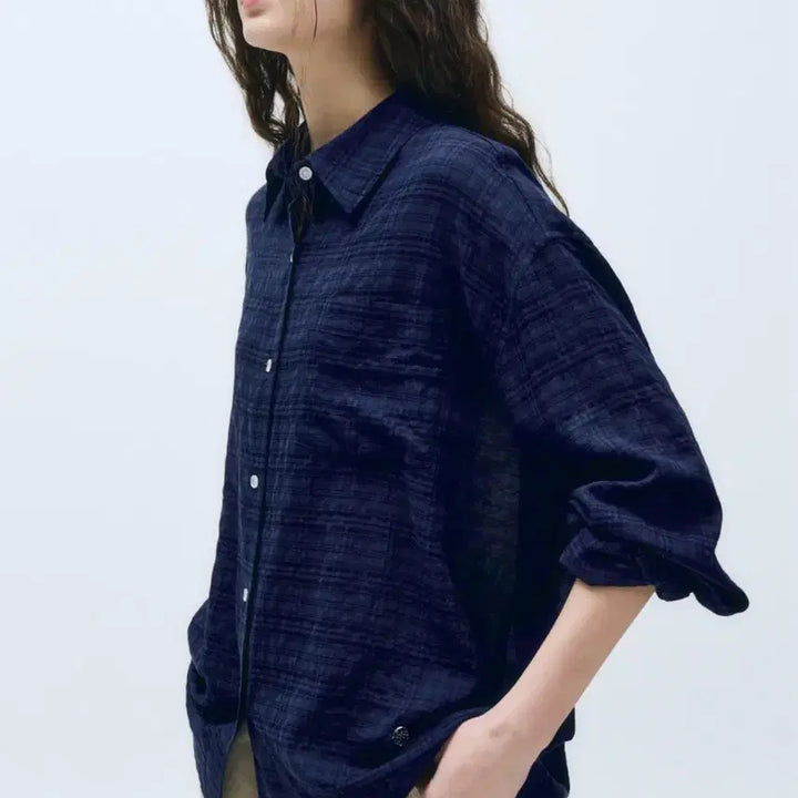[BUNJANG] Marithe Francois Girbaud Oversized Check Shirt Navy / 마리떼프랑소와저버 쉬어 오버사이즈 체크셔츠 네이비