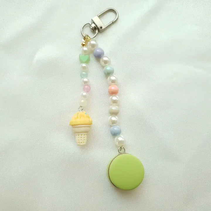 [BUNJANG] Pastel Ice Cream Macaron Pearl Keyring Phone Strap / 파스텔 아이스크림 마카롱 진주 키링 폰스트랩