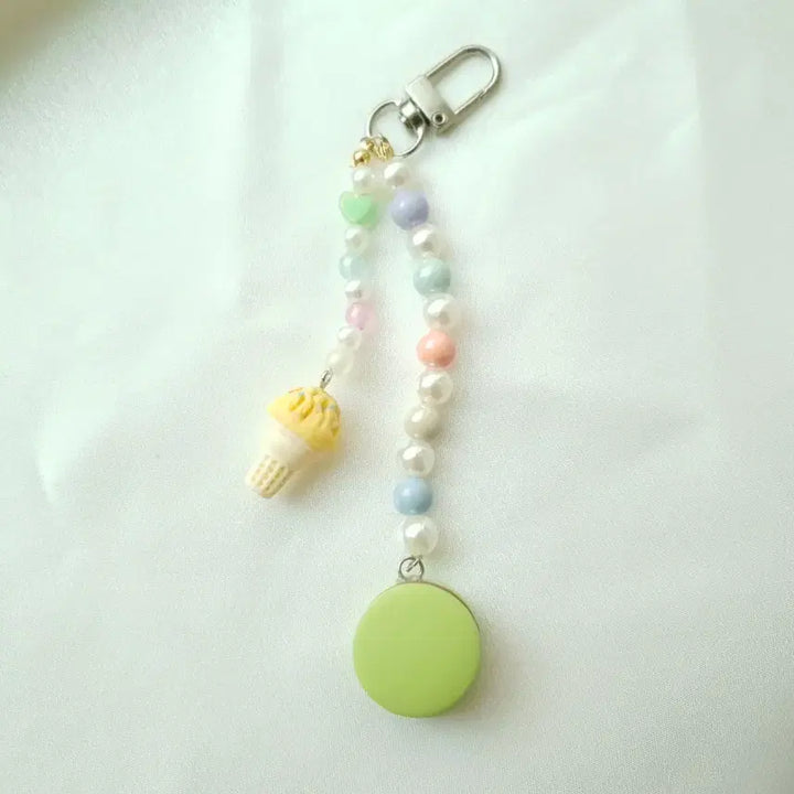 [BUNJANG] Pastel Ice Cream Macaron Pearl Keyring Phone Strap / 파스텔 아이스크림 마카롱 진주 키링 폰스트랩