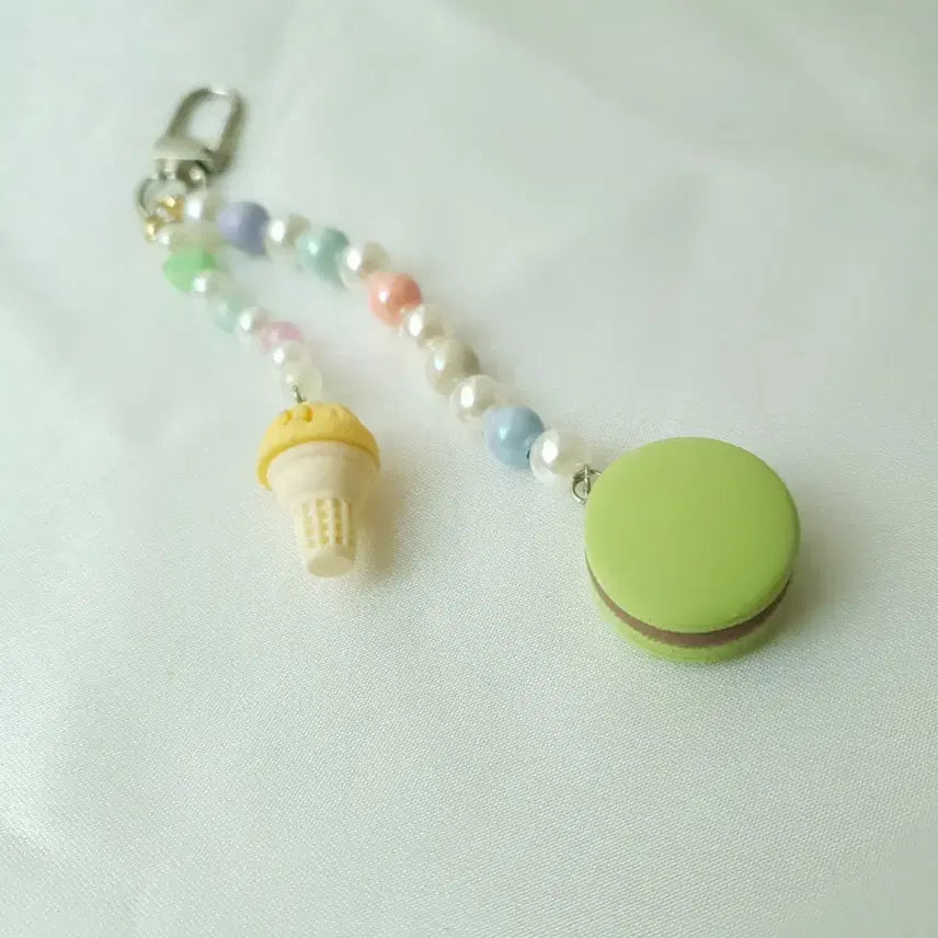 [BUNJANG] Pastel Ice Cream Macaron Pearl Keyring Phone Strap / 파스텔 아이스크림 마카롱 진주 키링 폰스트랩