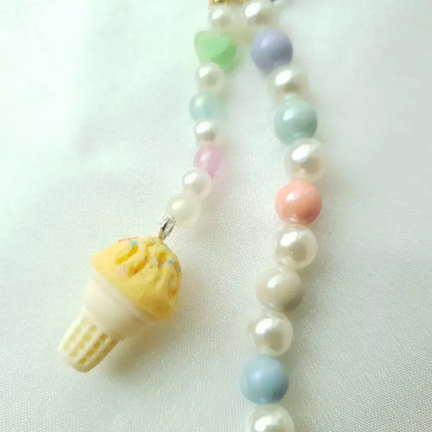 [BUNJANG] Pastel Ice Cream Macaron Pearl Keyring Phone Strap / 파스텔 아이스크림 마카롱 진주 키링 폰스트랩