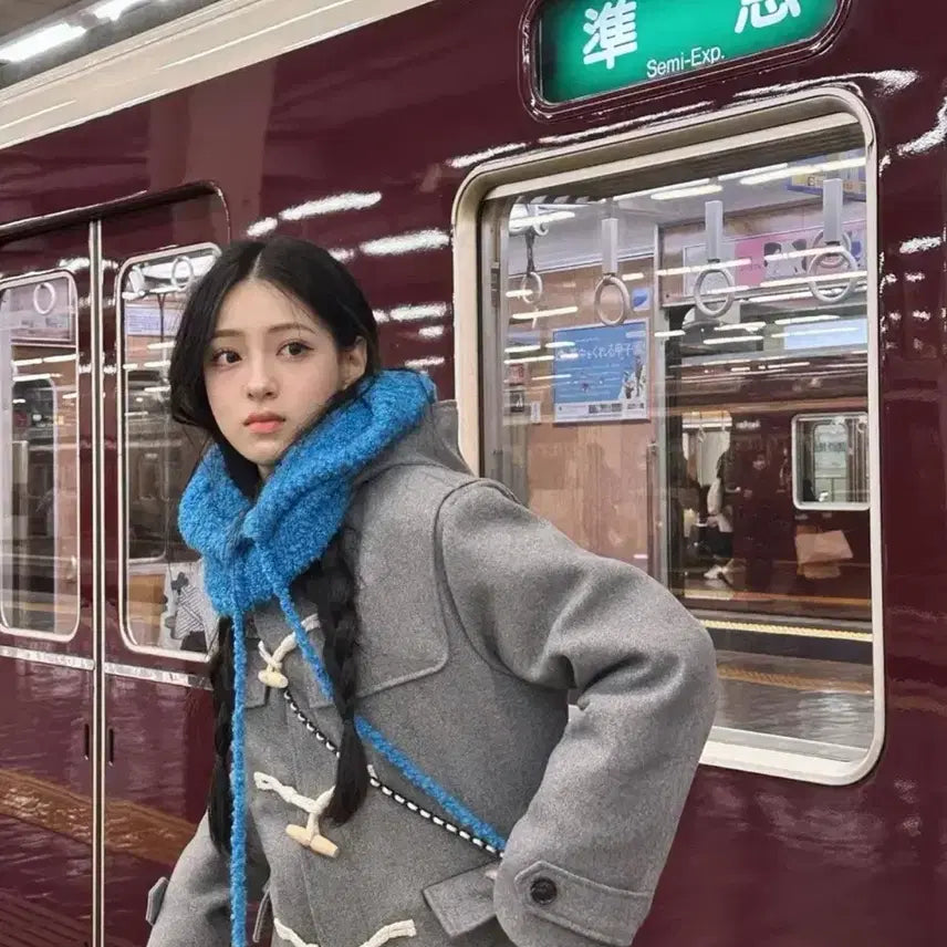 [BUNJANG] Kaki Point Gray Duffel Half Coat / 카키포인트 더플 하프 코트 그레이