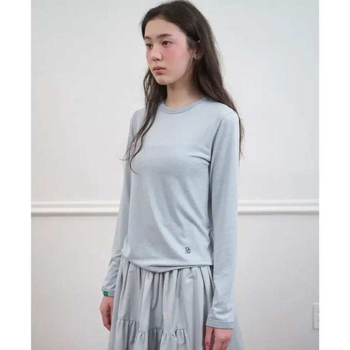 [BUNJANG] NO CONTENTS Pinstripe Long Sleeve T-Shirt Light Grey / 노컨텐츠 Pinstripe T_Light Grey