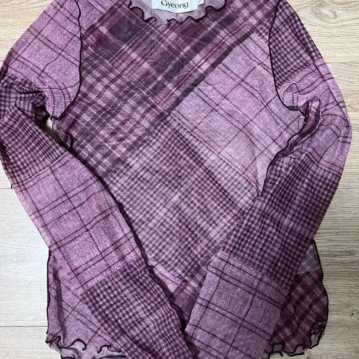 [BUNJANG] Gyeong Pink Check Mesh Top / 경 gyeong 메쉬 탑 핑크 체크