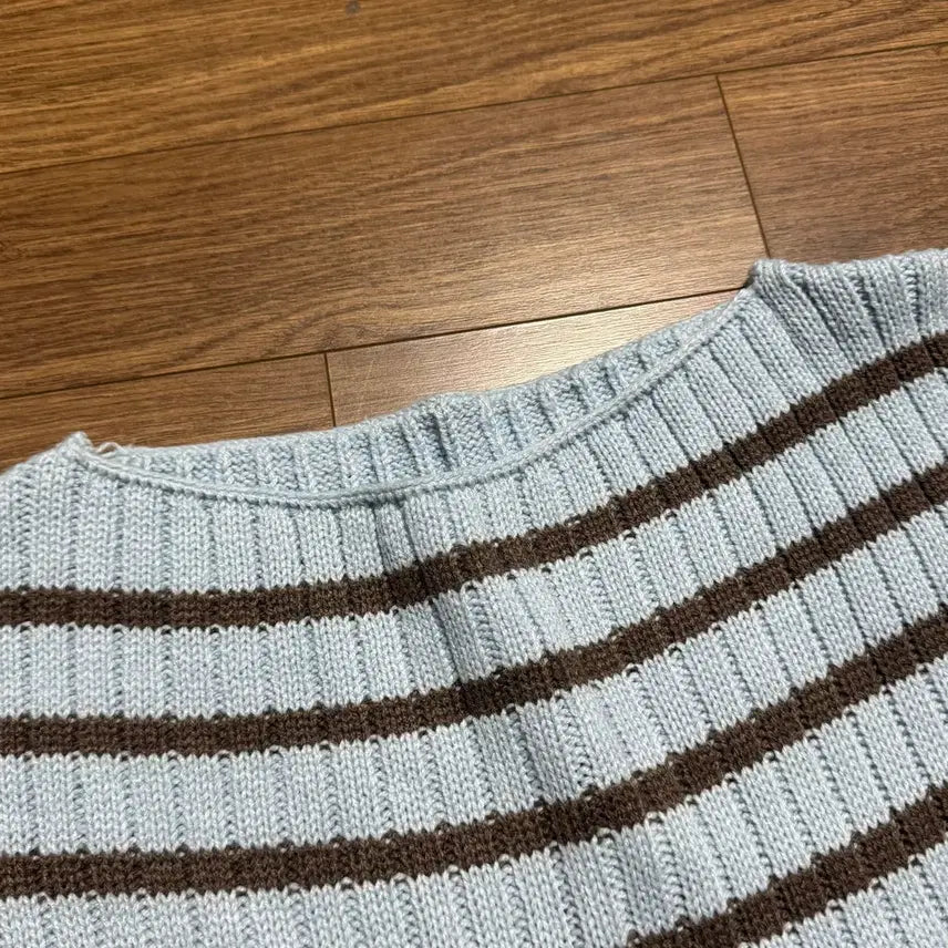 [BUNJANG] Striped Boat Neck Crop Knit Top / 보트넥 스트라이프 크롭 니트