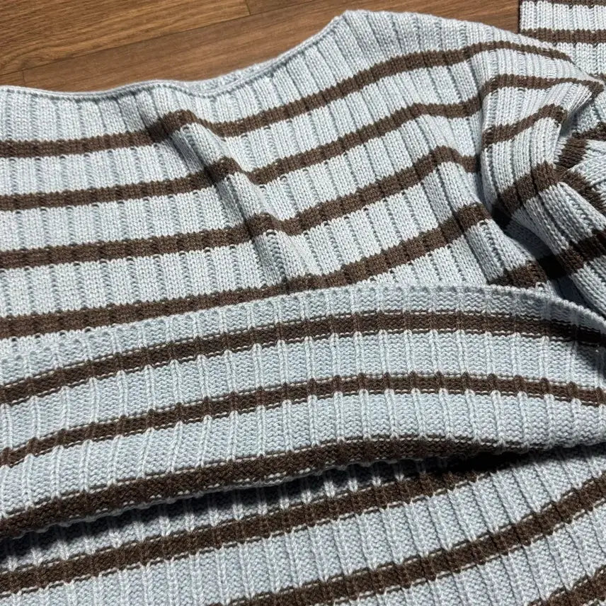 [BUNJANG] Striped Boat Neck Crop Knit Top / 보트넥 스트라이프 크롭 니트