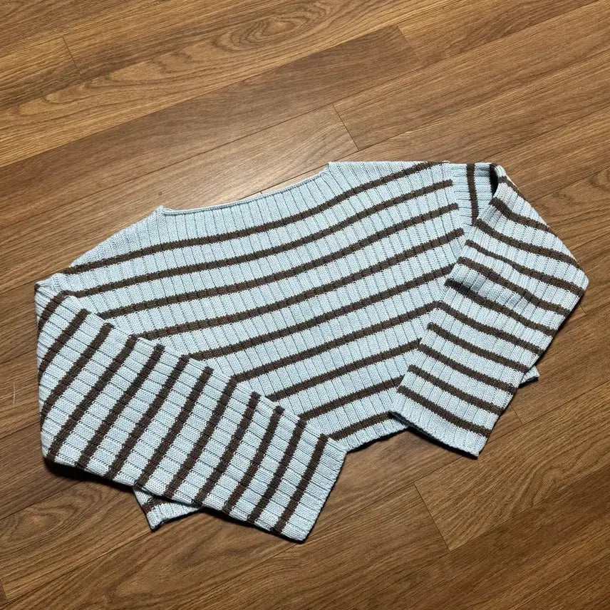 [BUNJANG] Striped Boat Neck Crop Knit Top / 보트넥 스트라이프 크롭 니트