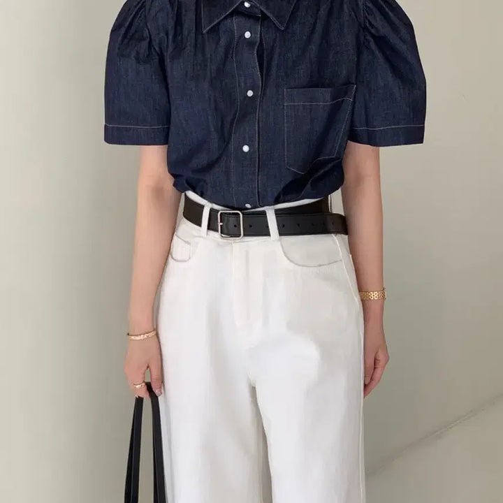 [BUNJANG] ByCini Stitch Denim Blouse / 바이씨니 제작 스티치데님 bl