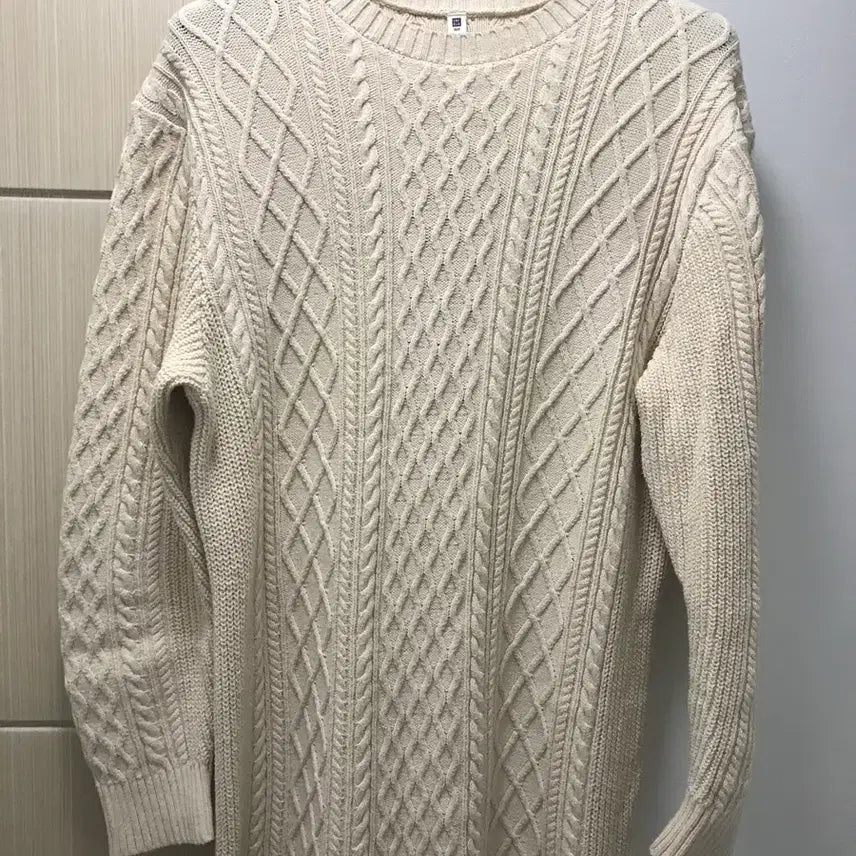[BUNJANG] Uniqlo Ivory Cable Knit Dress / 유니클로 아이보리 케이블 니트 원피스