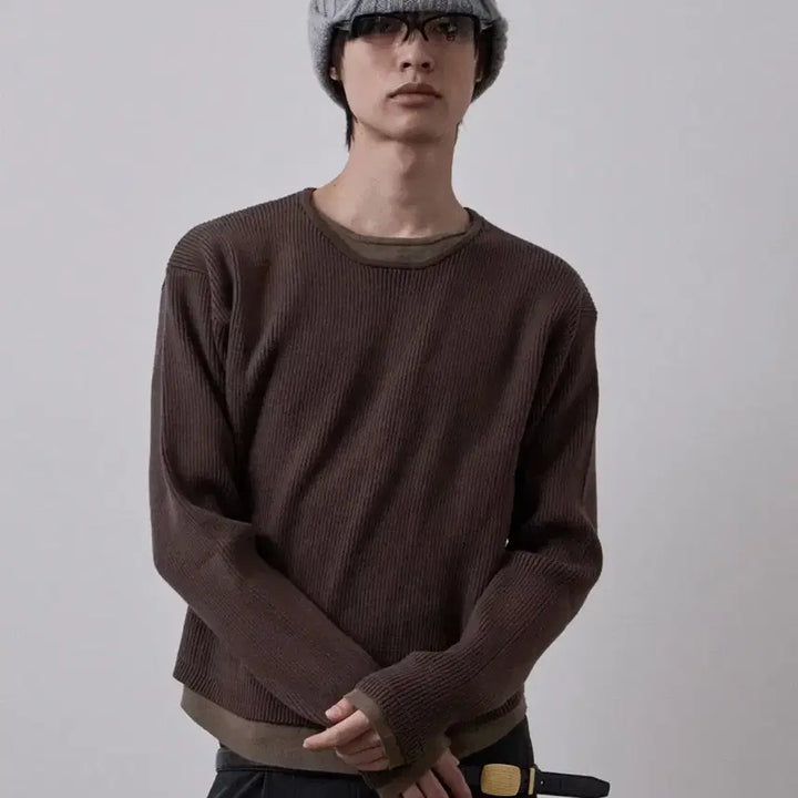 [BUNJANG] LeHAv Double Layered Knit Brown / (L) 르아브 더블 레이어드 니트 브라운