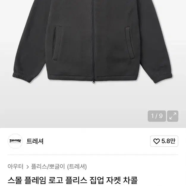 [BUNJANG] Thrasher Charcoal Zip-up Hoodie / 트레셔 차콜 집업