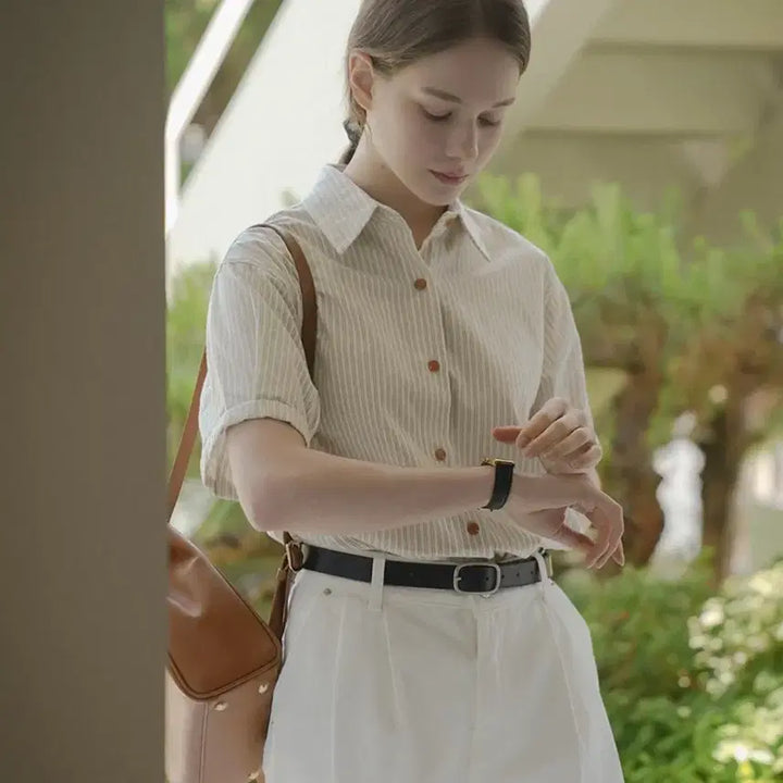 [BUNJANG] Tiladiai Button Point Shirt Beige (New) / 틸아이다이 앤 버튼 포인트 셔츠 베이지(새상품)