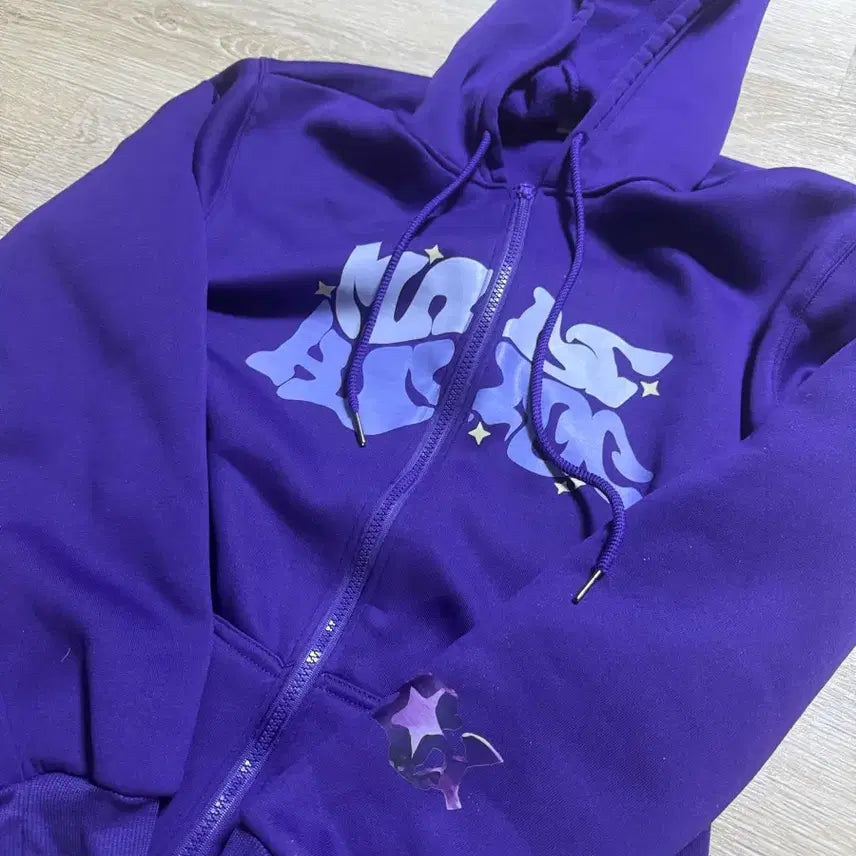 [BUNJANG] Y2K Printing Hooded Zip-Up Sweatshirt Purple M / 힙합 래퍼 힙한 y2k 프린팅 후드집업 후드티 후드 후디 퍼플 M