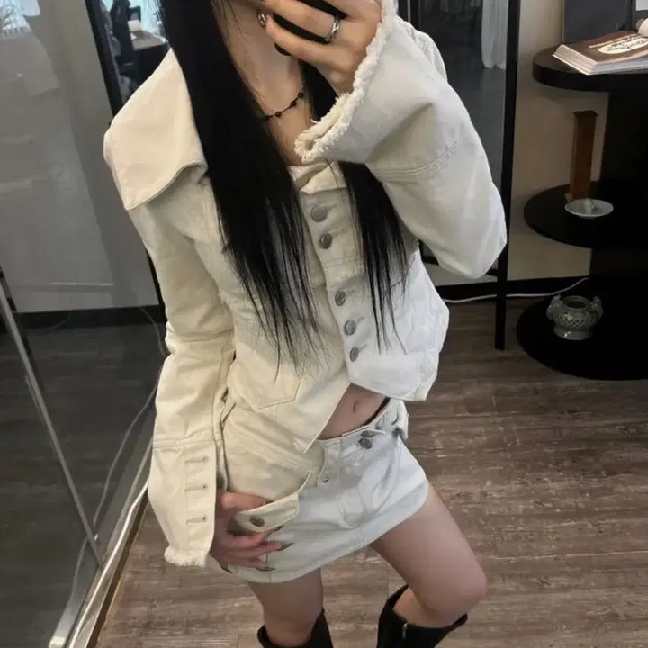 [BUNJANG] Kashiko White Denim Jacket / 품절된 카시코 화이트 데님 재킷 팔아요