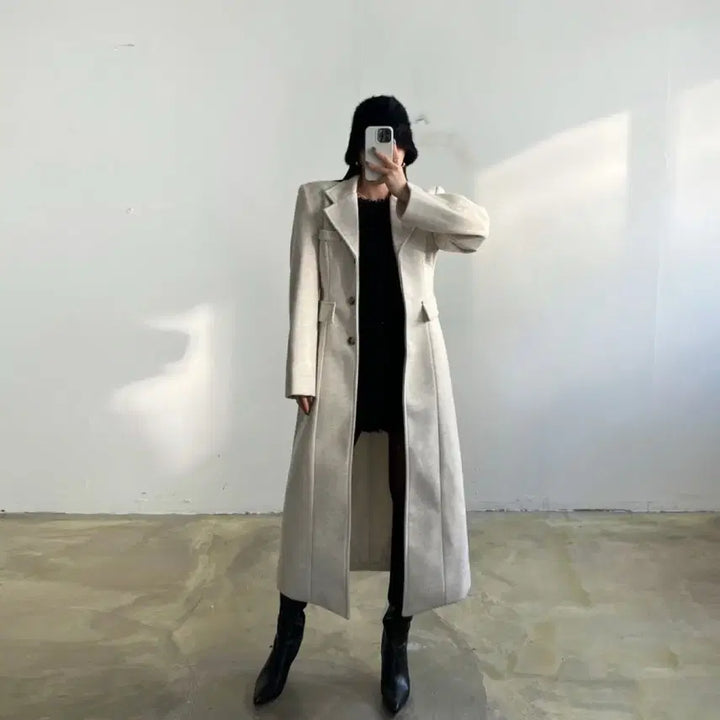 [BUNJANG] Wool Blend Long Coat Ivory 55 / 울혼방 롱 코트 아이보리 55