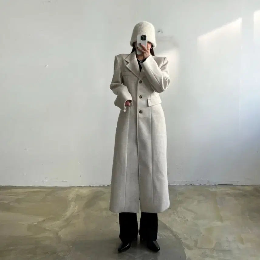 [BUNJANG] Wool Blend Long Coat Ivory 55 / 울혼방 롱 코트 아이보리 55