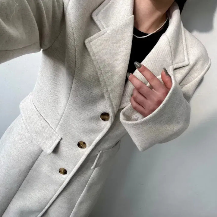 [BUNJANG] Wool Blend Long Coat Ivory 55 / 울혼방 롱 코트 아이보리 55